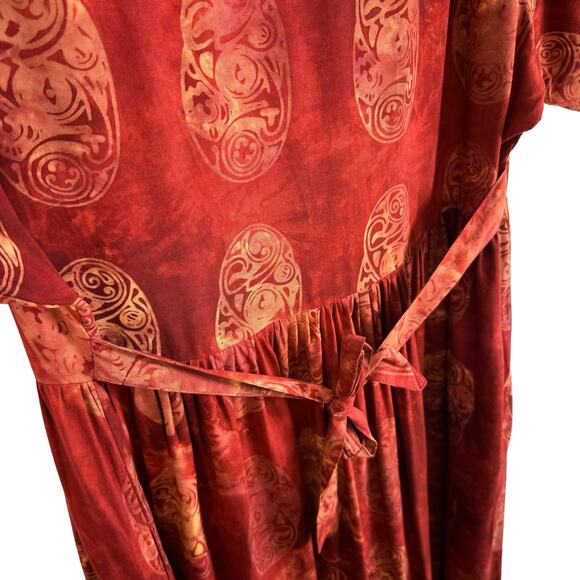 Smithsonian Institution Orange Short Sleeve Pleated Rayon Long Button Up Dress L - Picture 5 of 7